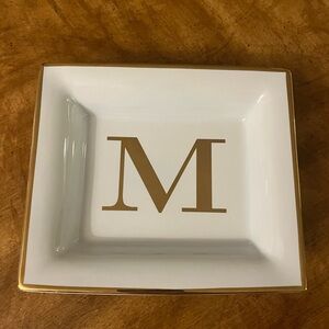 Pottery Barn Catch All Jewelry Tray White with Gold “M”